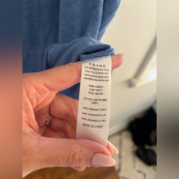 FRAME Easy True Organic Linen Tee In Blue - Picture 7 of 7